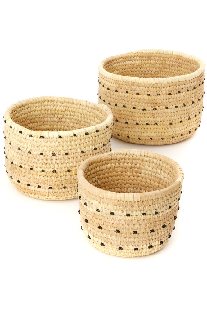 Set of 3 Baskets with Black Beading (SKU:62AC21)