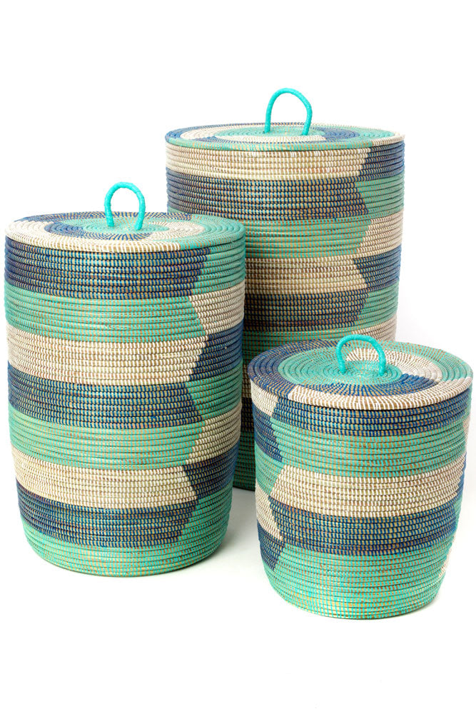 Baskets-Blue Sahara Stripe-Set of 3 (SKU: 62AC05)
