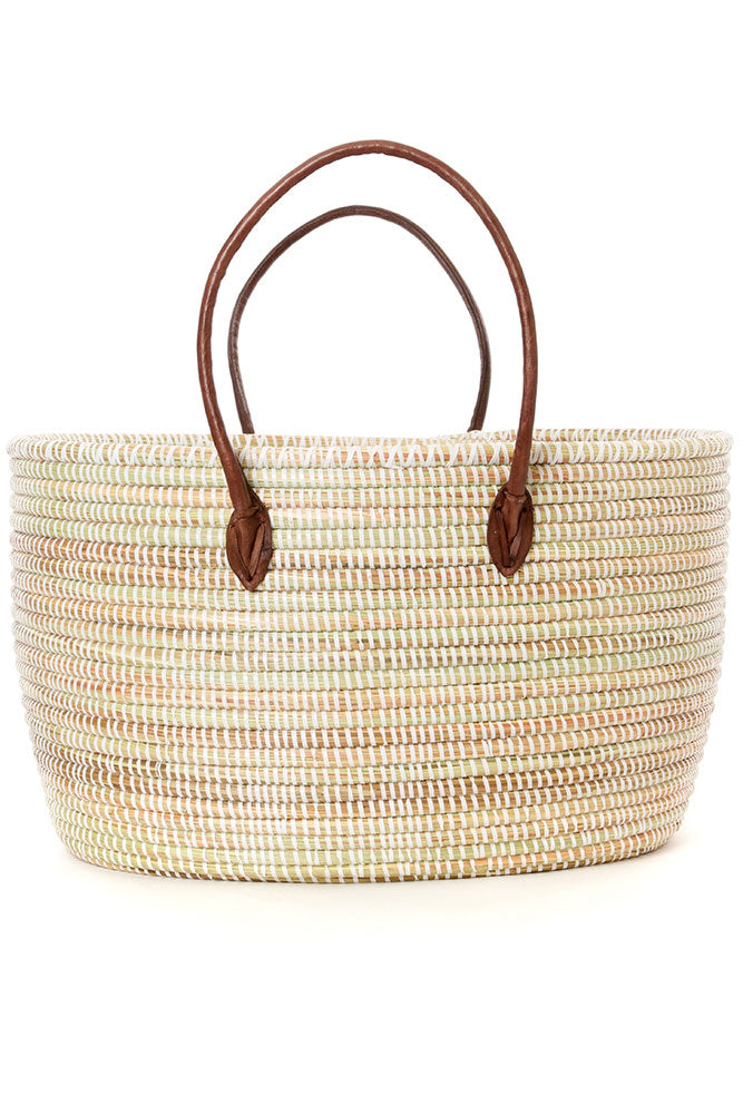 Basket-White Shopper with Leather Handles  (SKU:62AC08)
